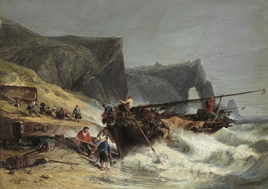 Jules-Achille Noël - Fishermen Bringing In A Boat