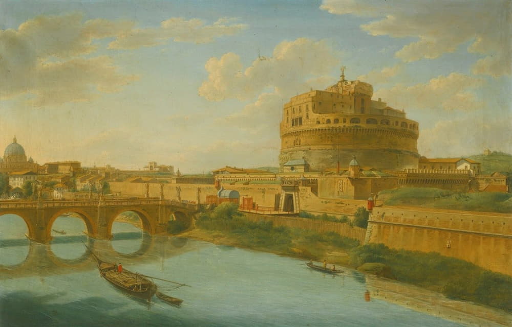 Hendrik Frans Van Lint - Rome, A View Of The Tiber With The Castel Sant’ Angelo And Ponte Sant’angelo, Saint Peter’s Basilica Beyond