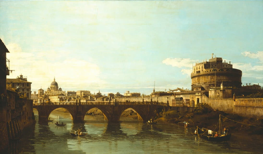 Bernardo Bellotto - View Of The Tiber In Rome With The Castel Sant’angel