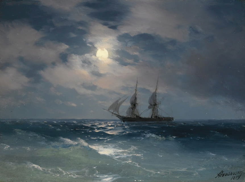 Ivan Konstantinovich Aivazovsky - The Brig Mercury In Moonlight