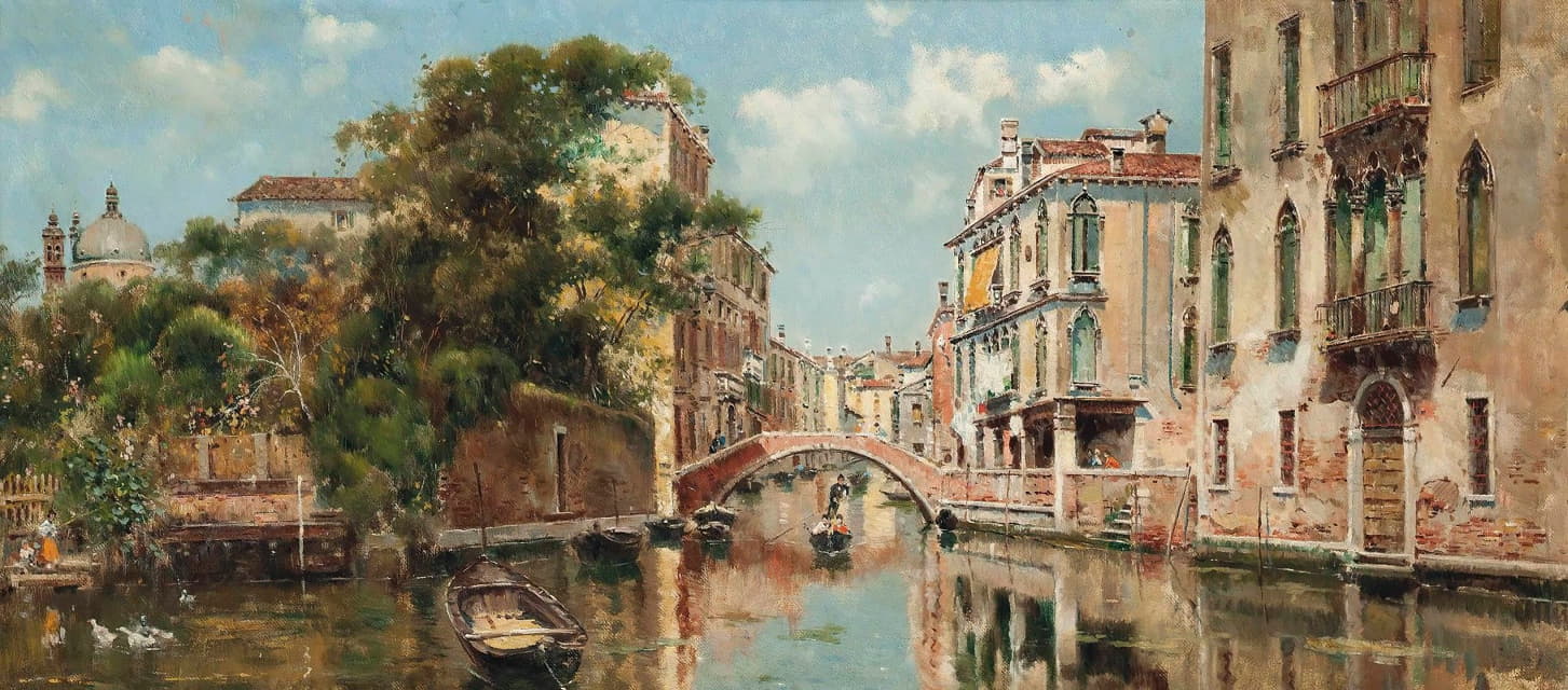 Antonio María de Reyna Manescau - A gondolier before a Venetian bridge