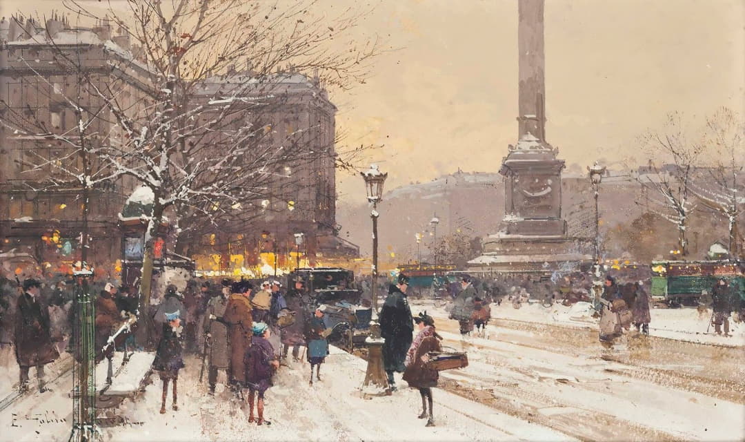 巴黎协和广场雪中的人物
