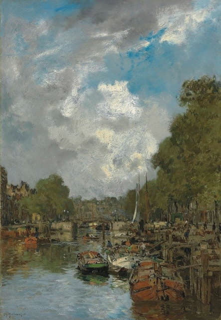 Johan Hendrik Van Mastenbroek - A busy canal, Rotterdam