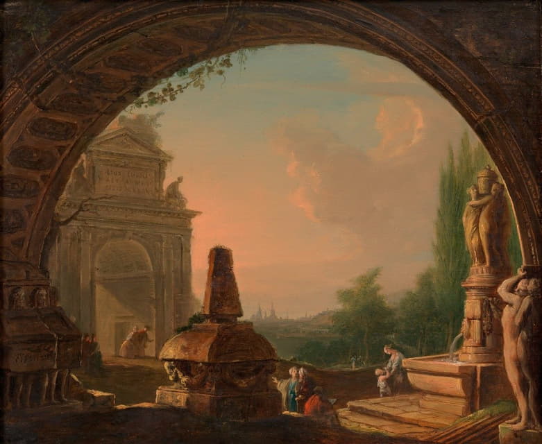梦幻般的晨景，透过拱门可以看到斯塔法奇