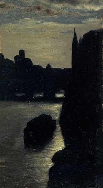 Charles-Emile Cuisin - Les bords de la Seine, près du palais de justice, effet de nuit.