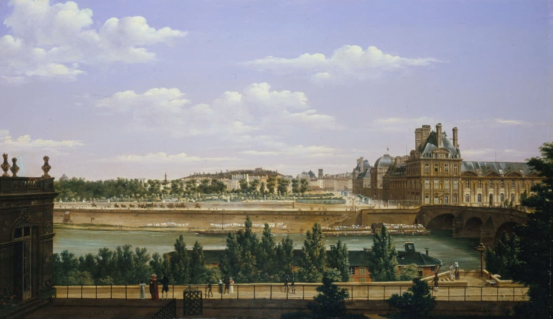 Etienne Bouhot - Le Jardin et le palais des Tuileries, vus du quai d’Orsay.