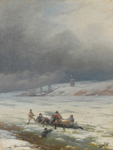 Ivan Konstantinovich Aivazovsky - Hauling a Horse and Cart out of the Ice