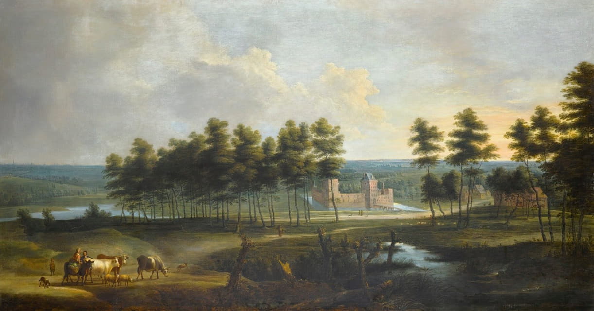 Lucas van Uden - An extensive landscape with a view of the Chateau de Male