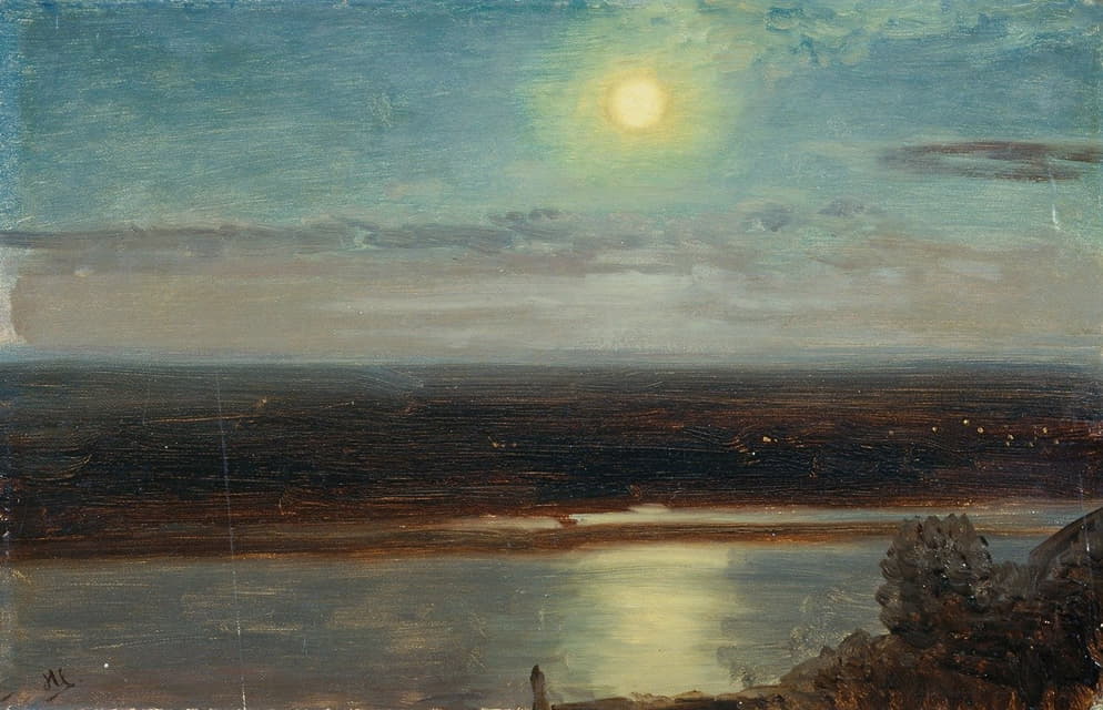 Anton Hlavacek - Die Donau mit dem Marchfeld bei Nacht