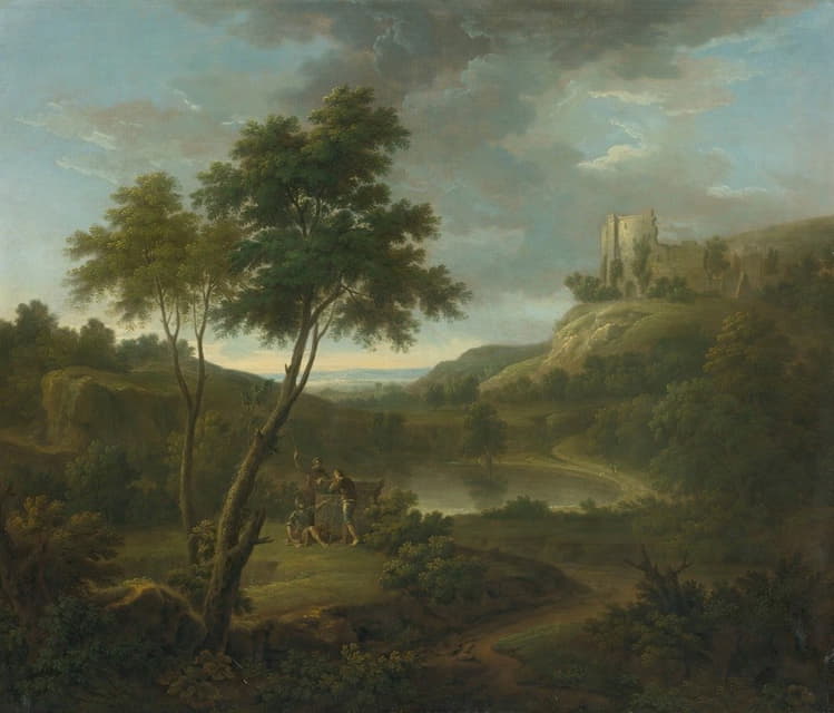 George Lambert - Capriccio With A Classical Sarcophogus And Possibly Beeston Castle, Chesire
