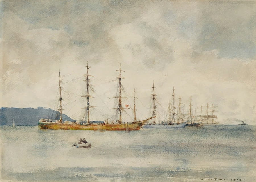 Henry Scott Tuke - Windjammers In Falmouth Harbour