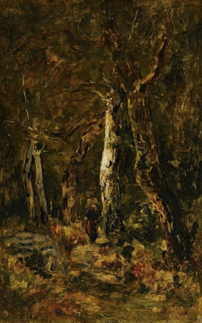 László Paál - Forest Landscape With Figure
