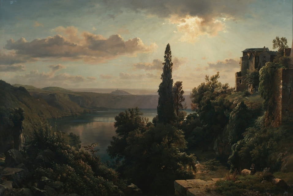 Louis Gurlitt - Ansicht des Nemisees im Albanergebirge bei Rom