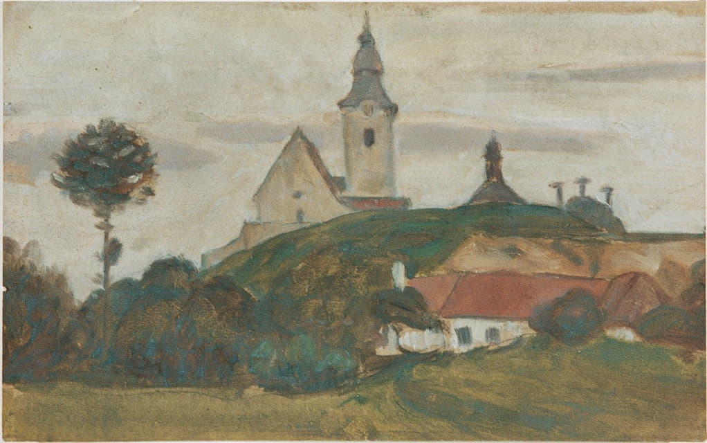 Walther Gamerith - Landschaft mit Kirche und Dorf