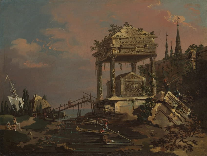Canaletto - Imaginary View with a Tomb by the Lagoon