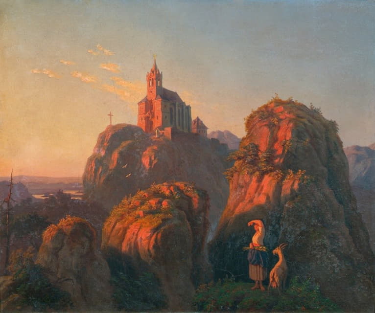 Emil Ludwig Löhr - Landschaft mit Kirche am Abend