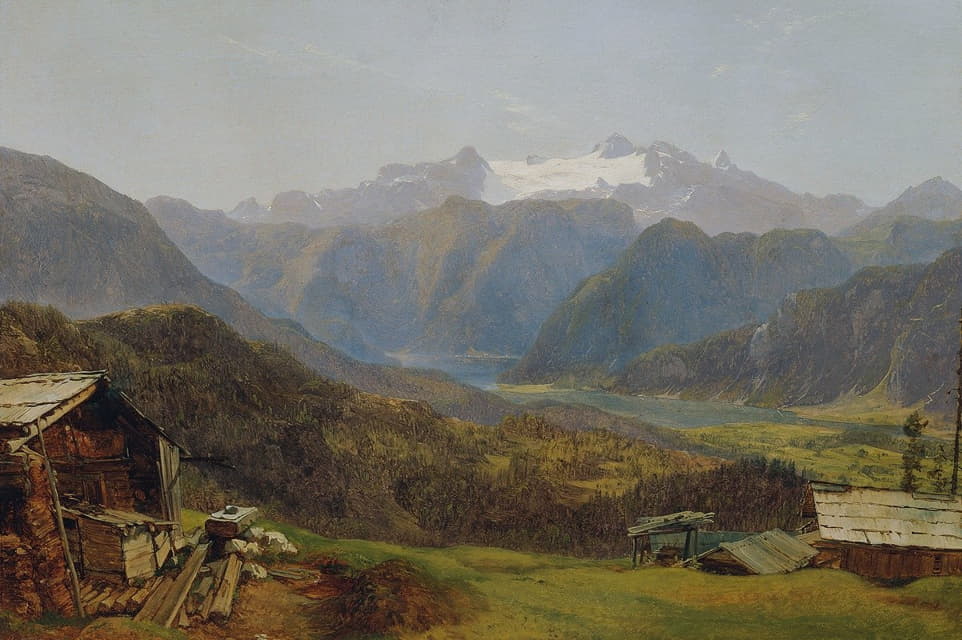 Friedrich Loos - Blick von der Hütteneckalm auf den Hallstätter See und den Dachstein