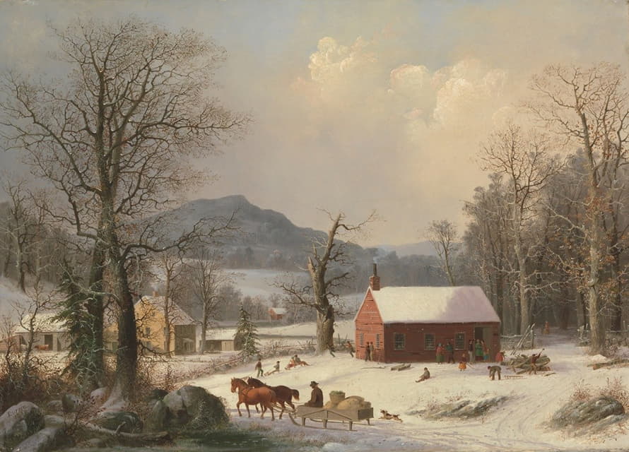George Henry Durrie - Red School House (Country Scene)