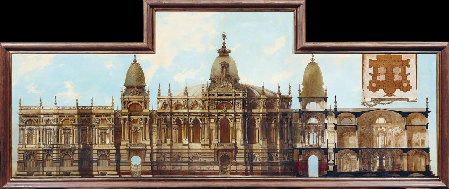 Hans Makart - Entwurf für einen Palast; Rückseite und Grundriss