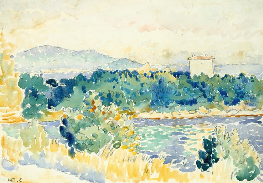 Henri-Edmond Cross - Mediterranean Landscape with a White House