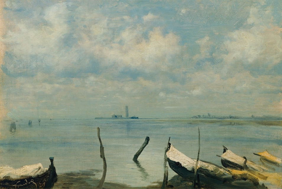 Leopold Carl Müller - Blick von Mestre auf Venedig (Lagunenlandschaft)