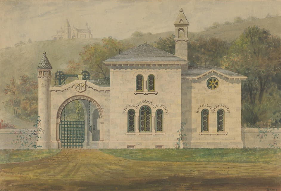 Alexander Jackson Davis - Gate Lodge for Amos G. Hull, Newburgh, New York (front elevation)