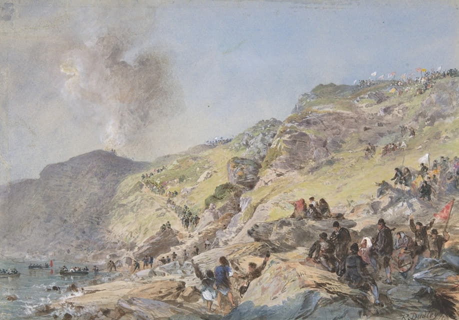 Robert Charles Dudley - The Cliffs, Foilhummerum Bay, Valentia, the Point at Which the Shore-end of the Cable was Landed on July 22nd, 1865