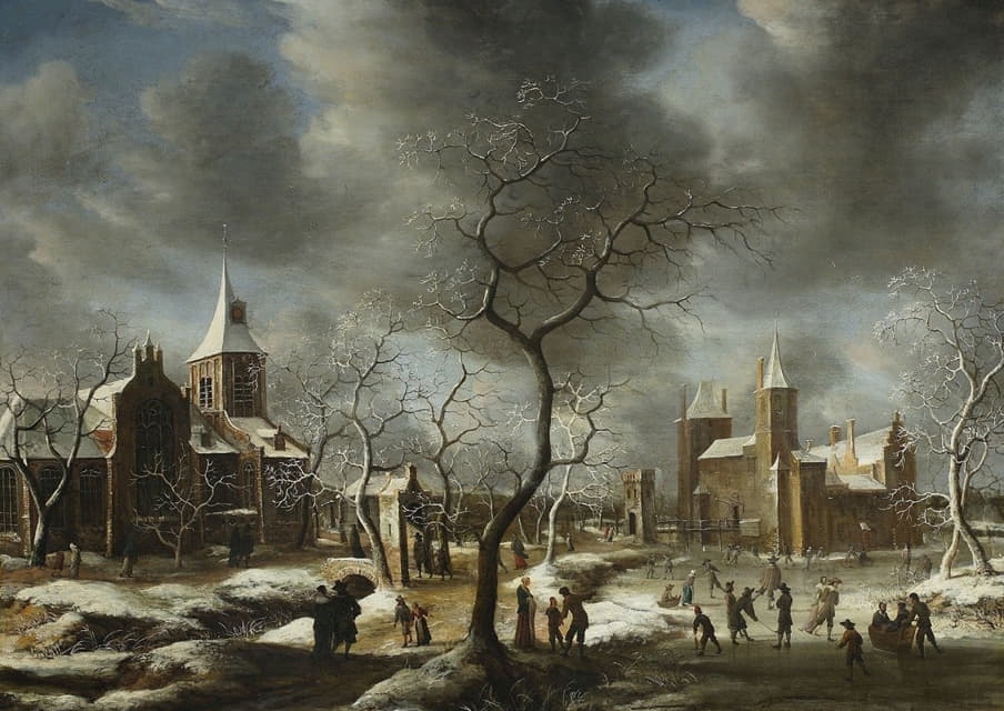 Abraham Beerstraaten - Landscape with ice-skaters