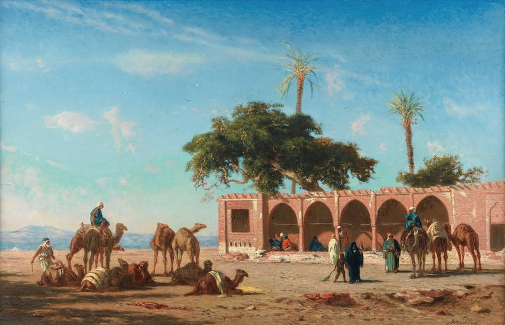 Narcisse Berchère - The Caravan Resting In Siout, Egypt