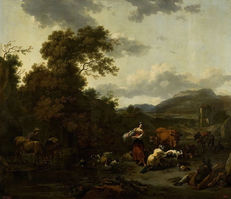 Nicolaes Pietersz. Berchem - Landscape with a pastoral scene