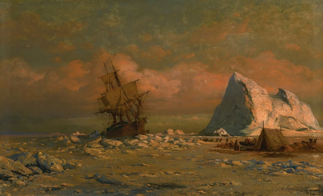 William Bradford - Shipping Vessel With Ice Floes And Figures
