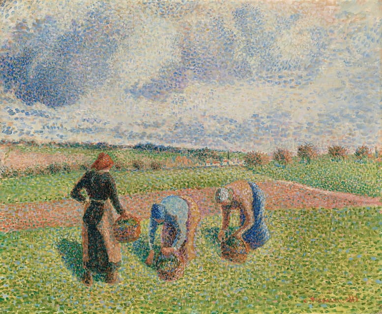 Camille Pissarro - Paysannes Ramassant Des Herbes, Éragny