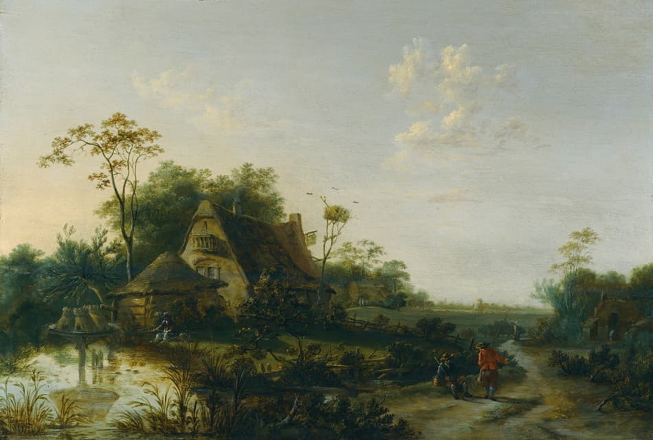 Cornelis Snellinck - Landscape With Figures Passing By A Cottage And A Pond