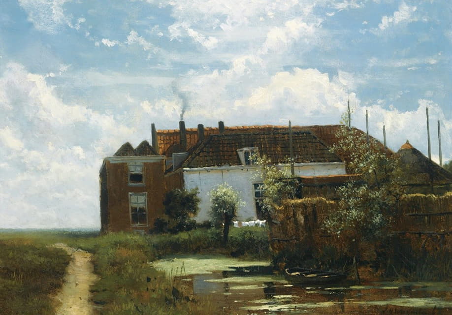 Johan Hendrik Weissenbruch - A Farm Along A Canal In A Polder Landscape
