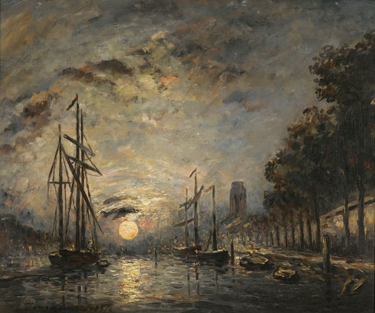Johan Barthold Jongkind - Clair De Lune Sur Un Canal, Dordrecht