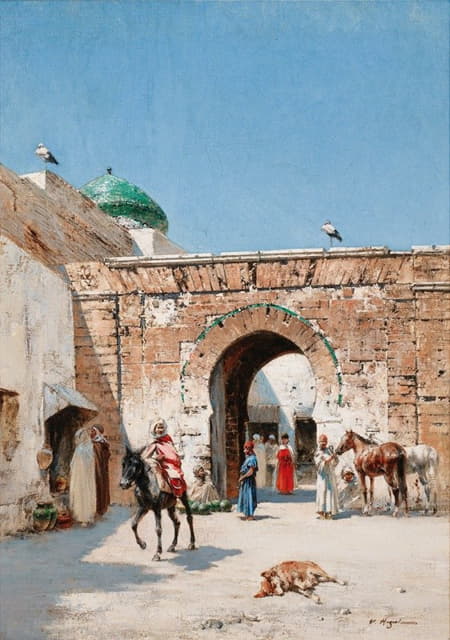 Victor Huguet - Horseman At The Door Of A North-African Town