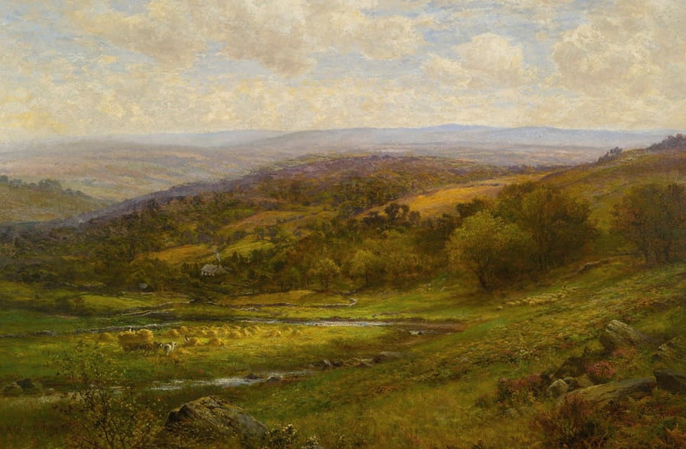 Alfred Augustus Glendening - Landscape With Cattle And Haystacks