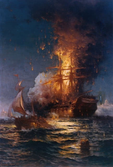 在的黎波里港焚烧费城护卫舰