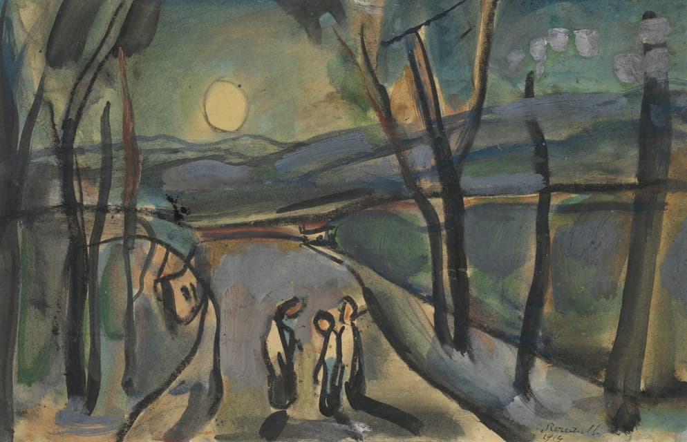 Georges Rouault - Three Figures in a Moonlit Landscape