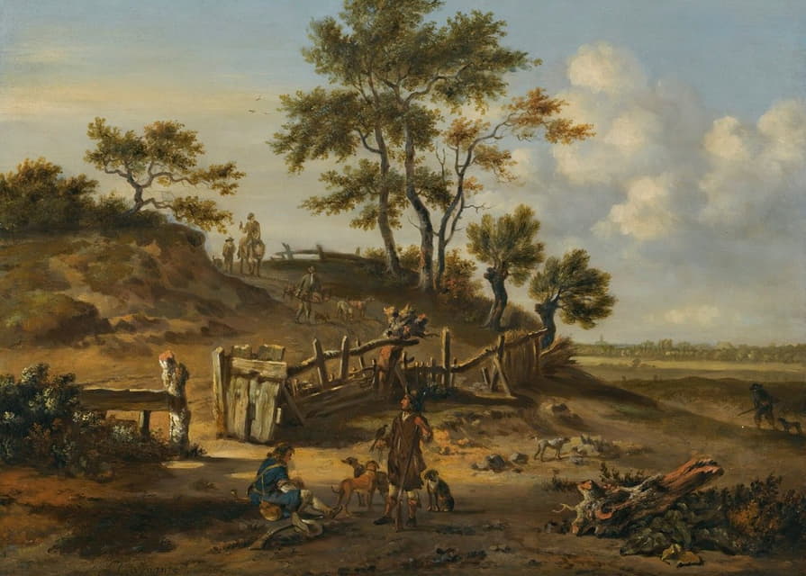 Jan Wijnants - A Dune Landscape With Falconers