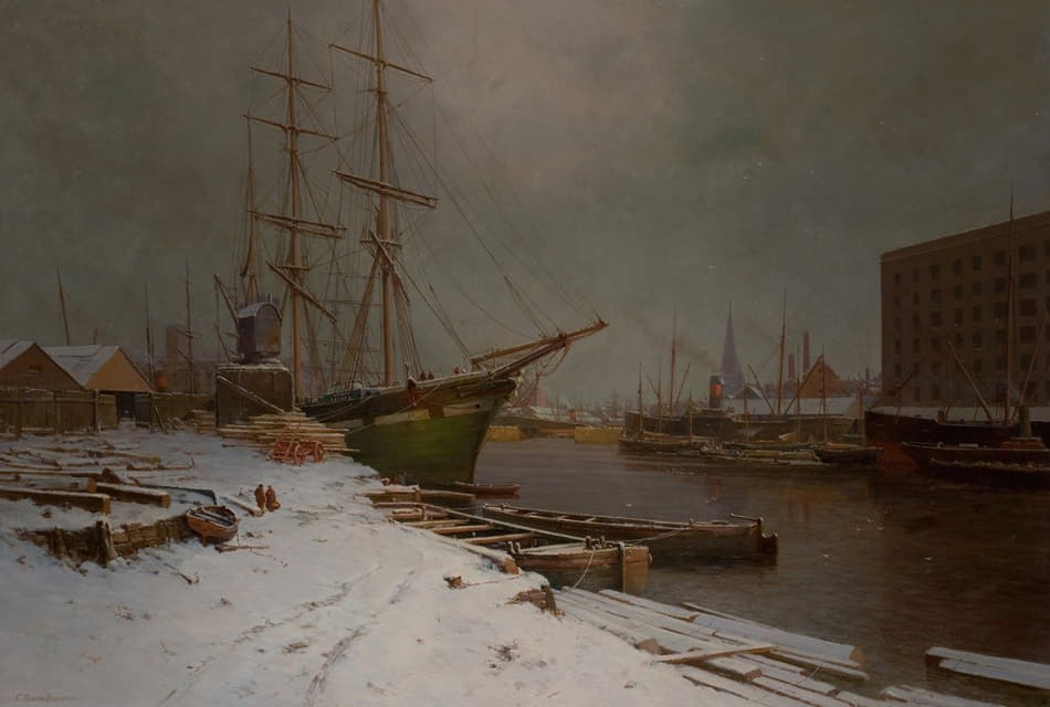 Charles Brooke Branwhite - London Harbor in the Snow