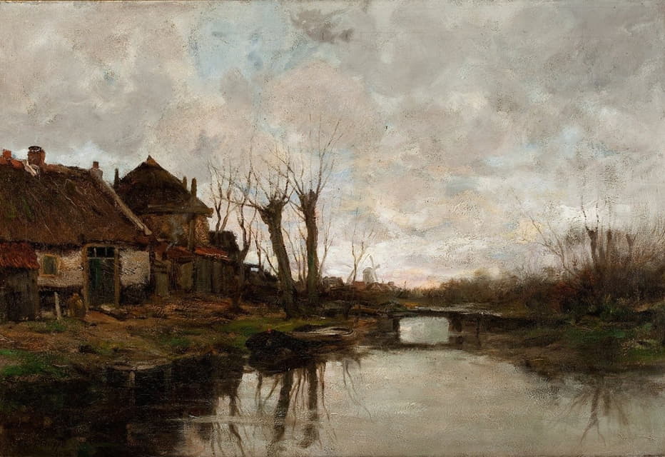 Charles Paul Gruppe - Cloudy Day Along a Dutch Canal
