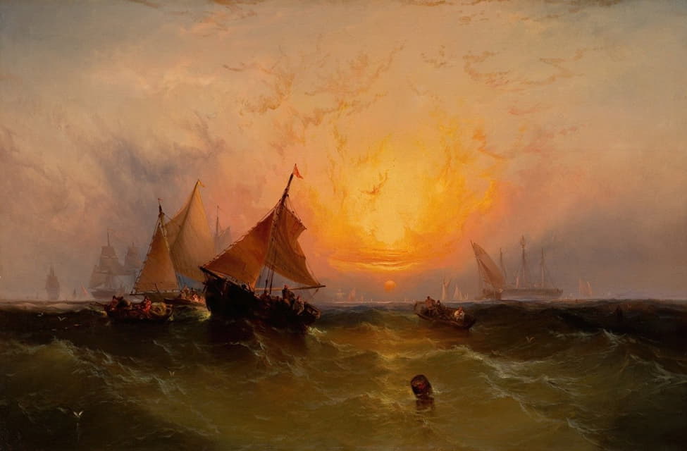 Edward Moran - Ships at Sunset (New York Harbor Sunset)