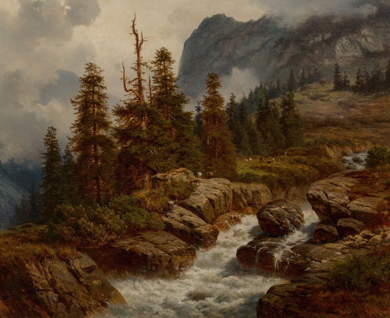 Georg Engelhardt - Goats by an alpine stream