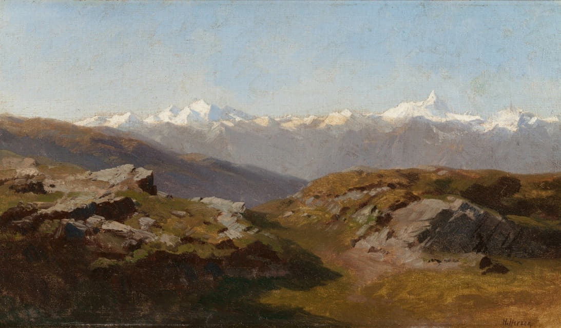 Hermann Ottomar Herzog - Snow-Capped Peaks