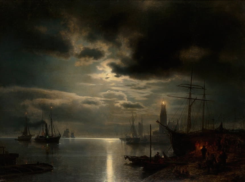 Hermann Ottomar Herzog - A Moonlit Harbor