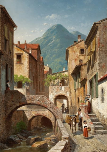 Jacques François Carabain - Italian Village Scene