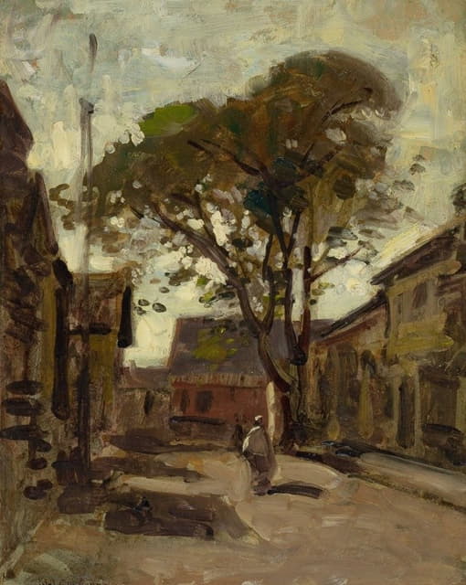Paul Cornoyer - View of a Town Square with a Man