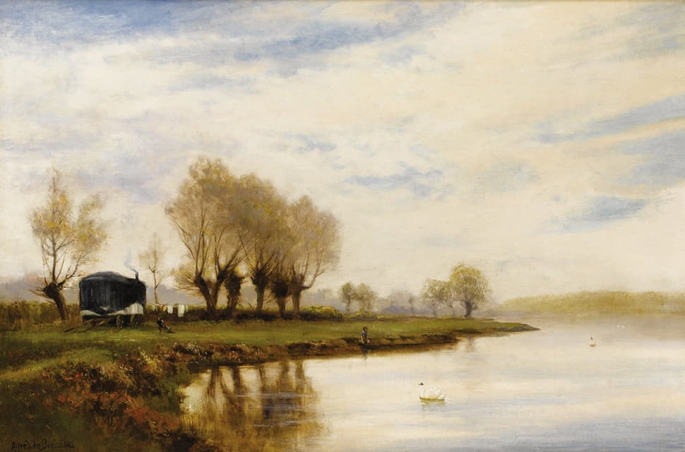 Alfred de Bréanski - ‘A Misty Morning’, The Tow Path at Shepperton