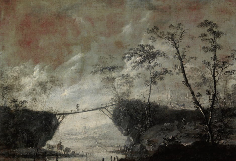 Cornelis de Bie - Landscape with a Bridge
